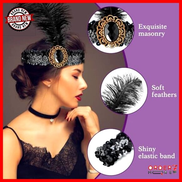30 Pcs Feather Headbands 1920s Flapper Costume Accessory Hairpiece main image 4